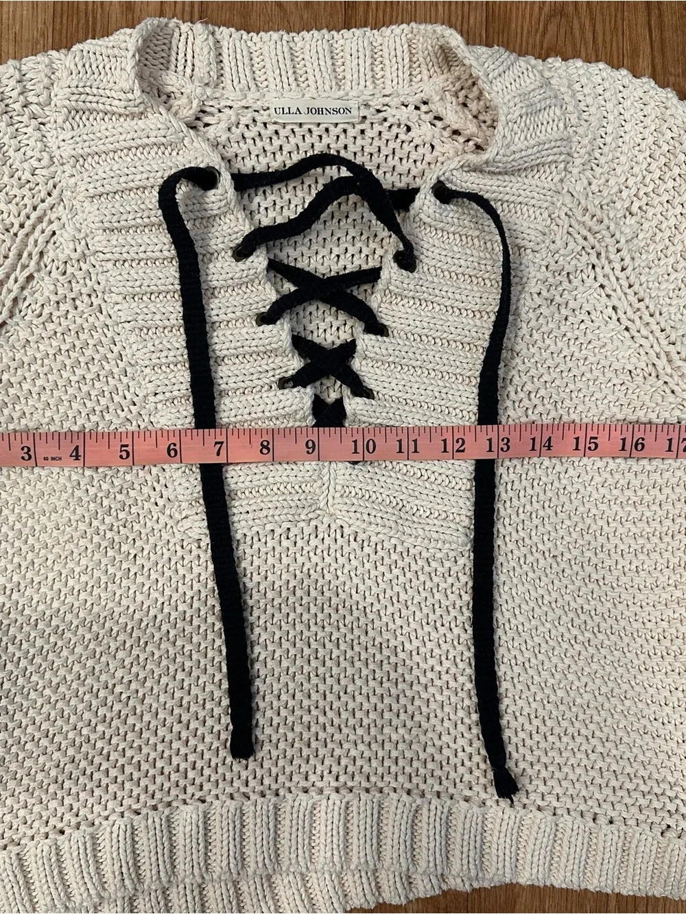 Ulla Johnson Marland Lace Up Chunky Knit Sweater Cream Black Small - Picture 9 of 12